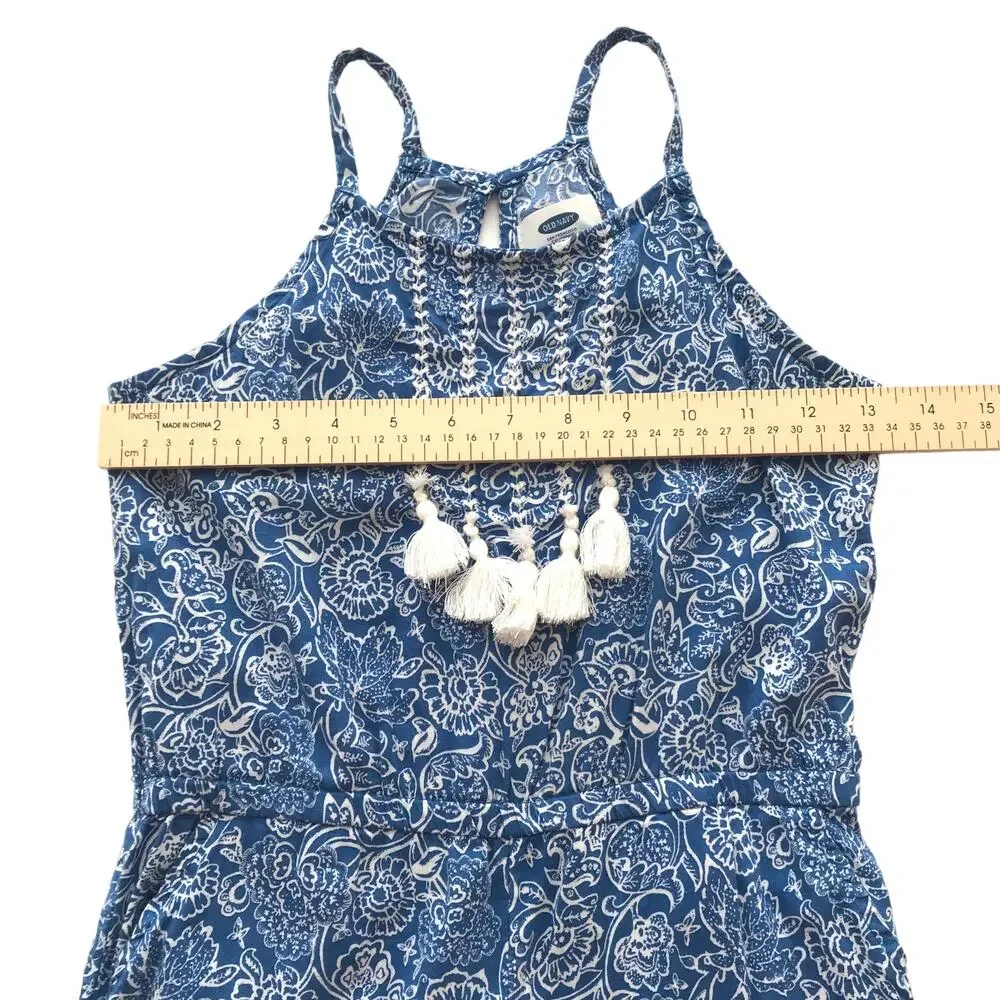 Old Navy Jumpsuit Printed Sleeveless Tassels Pockets Lightweight Girl Size M 8